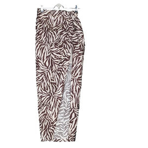 New Rumer Cyrus Maxi Dress Small Linen Zebra Print High Slit Beachy Safari Lined
